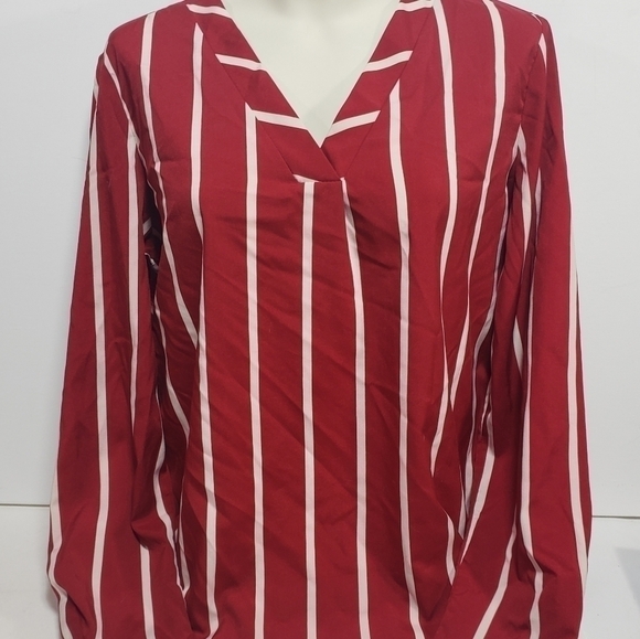 SHEIN Red and White Stripped Long Sleeve Blouse - Picture 1 of 6